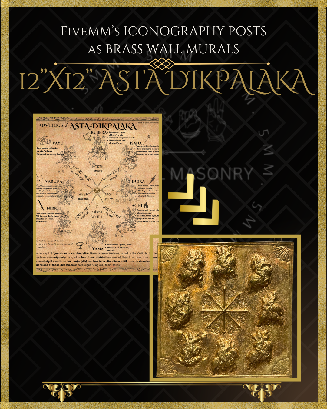 Asta Dikpalaka Brass Wall Mural - Shilpa Sastra iconography, handcrafted lost wax casting – Iconographic detailing