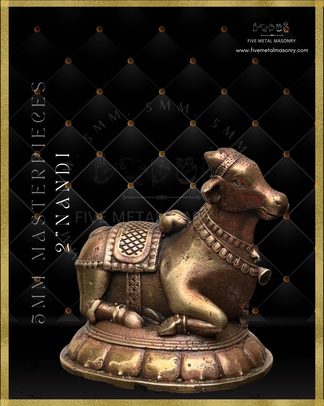 Nandi Panchaloha Bronze statue - Masterpieces Collection - Shilpa Sastra iconography, handcrafted lost wax casting – Front view