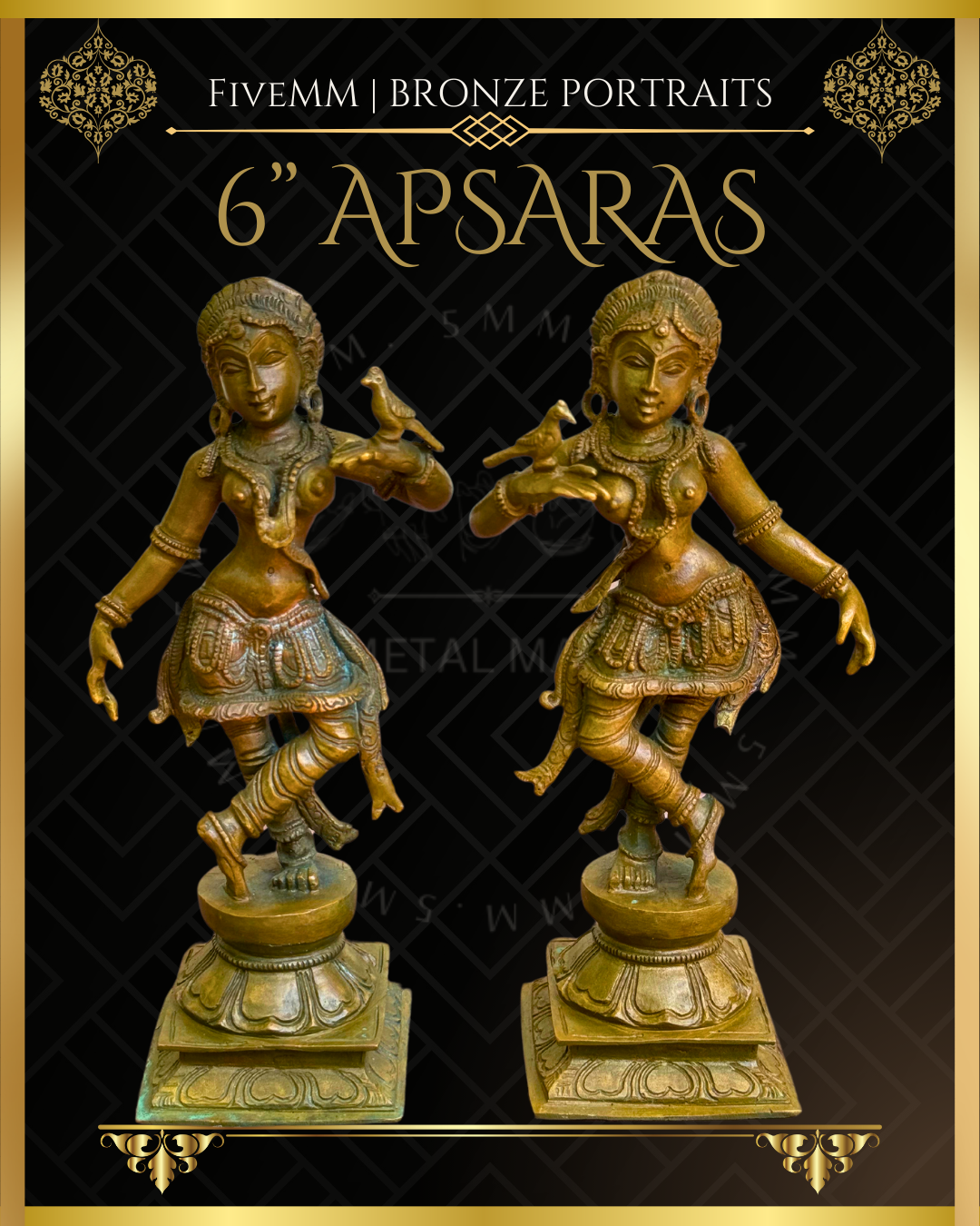 Apsara (Set Of 2) Panchaloha Bronze statue – Shilpa Sastra iconography, handcrafted lost wax casting – front view