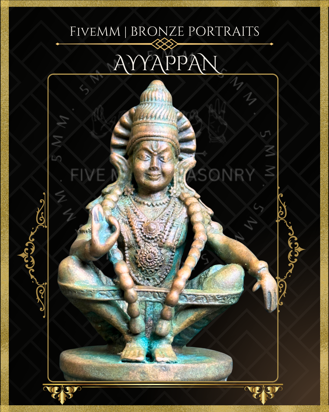 Ayyappan Panchaloha Bronze statue – Shilpa Sastra iconography, handcrafted lost wax casting – detailing view