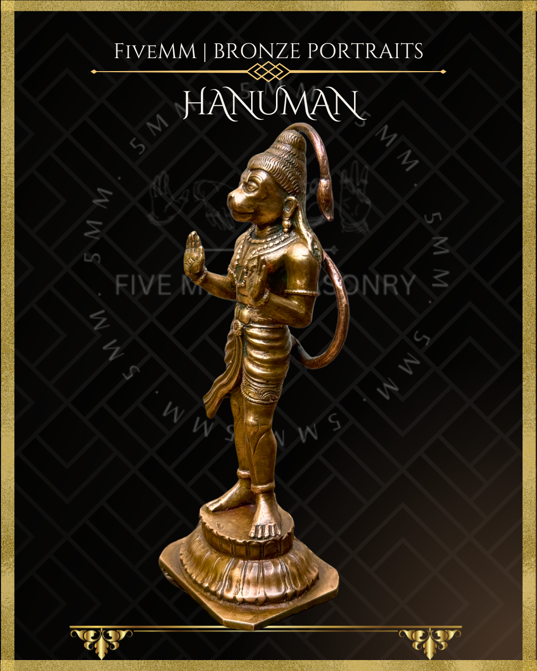 Hanuman Panchaloha Bronze statue – Shilpa Sastra iconography, handcrafted lost wax casting – Left facing view