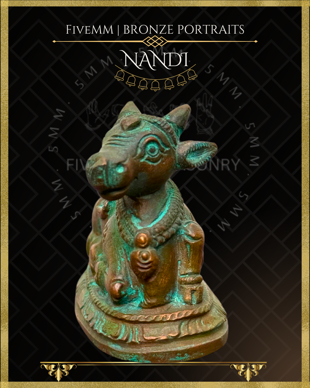 Nandi Panchaloha Bronze statue – Shilpa Sastra iconography, handcrafted lost wax casting – Front view