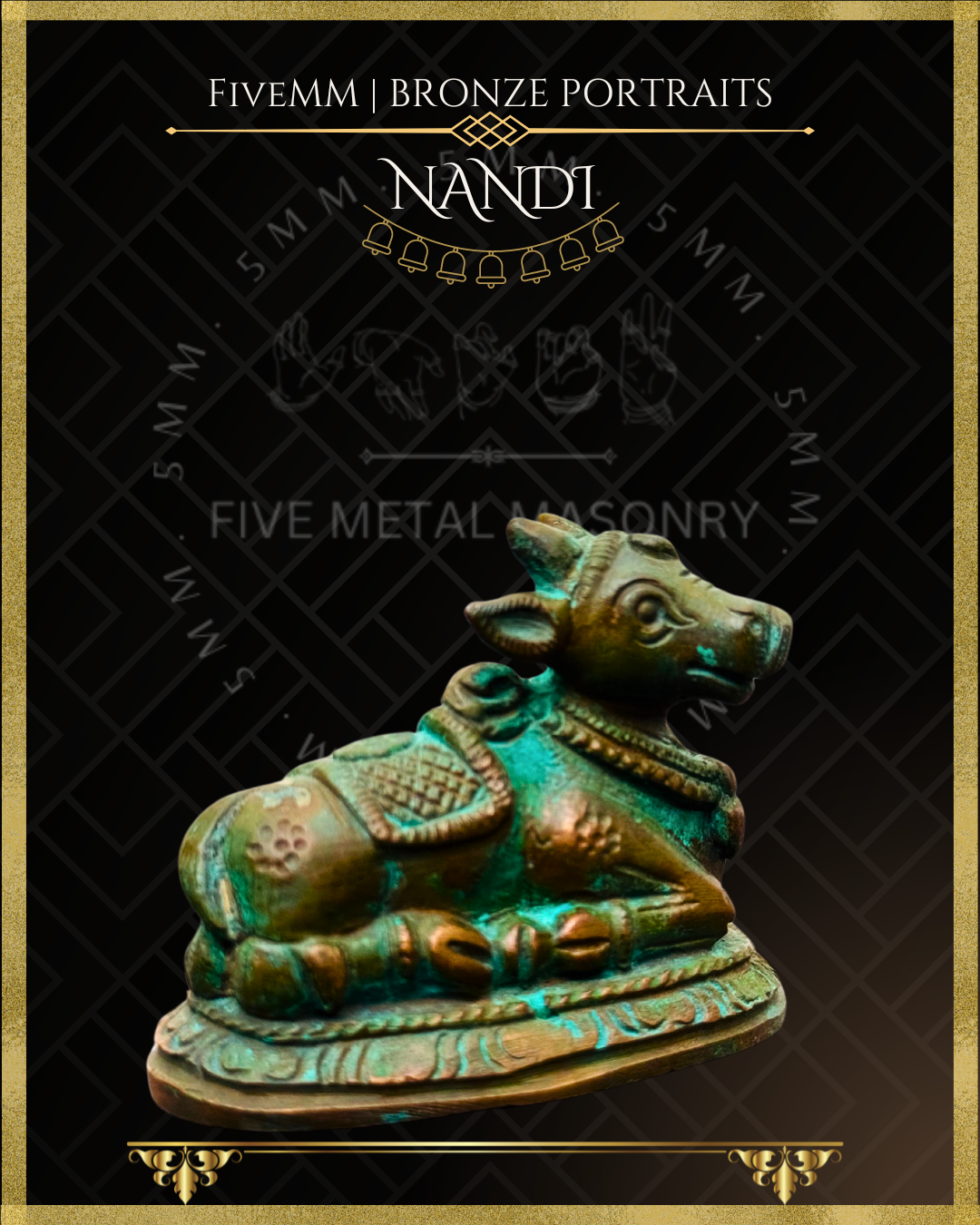 Nandi Panchaloha Bronze statue – Shilpa Sastra iconography, handcrafted lost wax casting – Side view