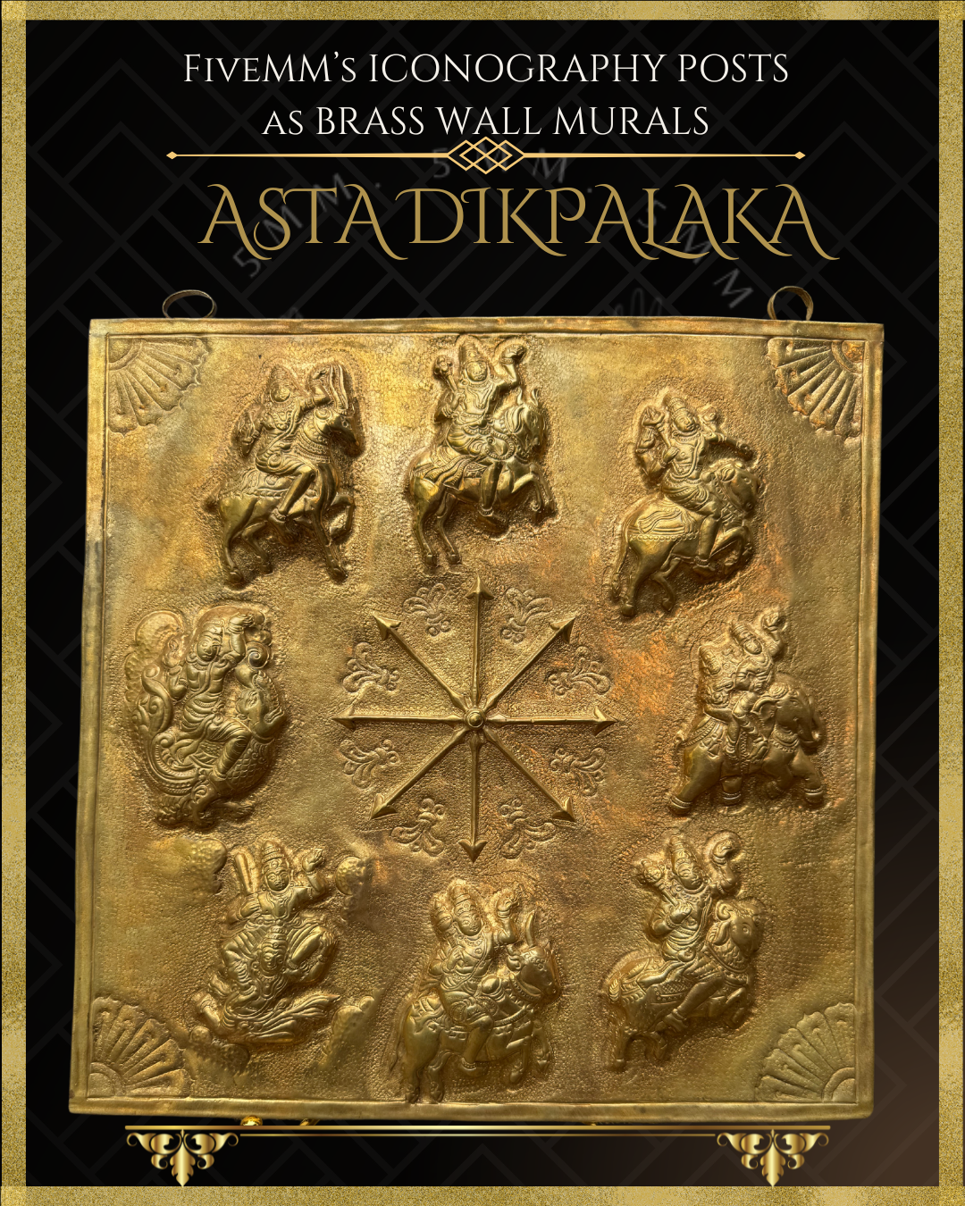 Asta Dikpalaka Brass Wall Mural - Shilpa Sastra iconography, handcrafted lost wax casting – Front view
