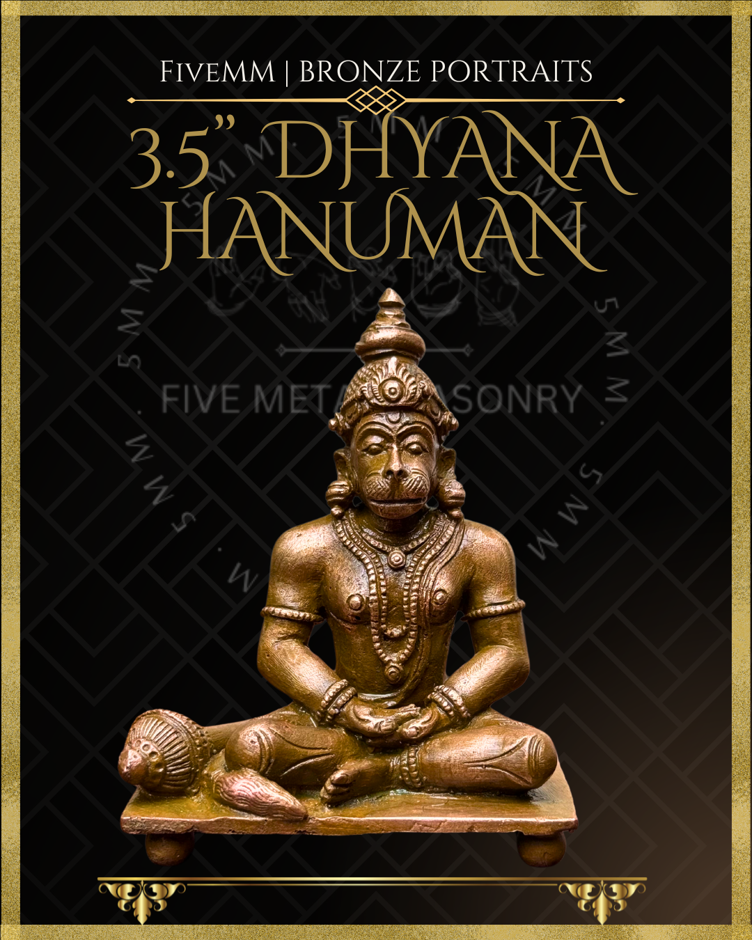 Dhyana Hanuman Panchaloha Bronze statue – Shilpa Sastra iconography, handcrafted lost wax casting – Front view