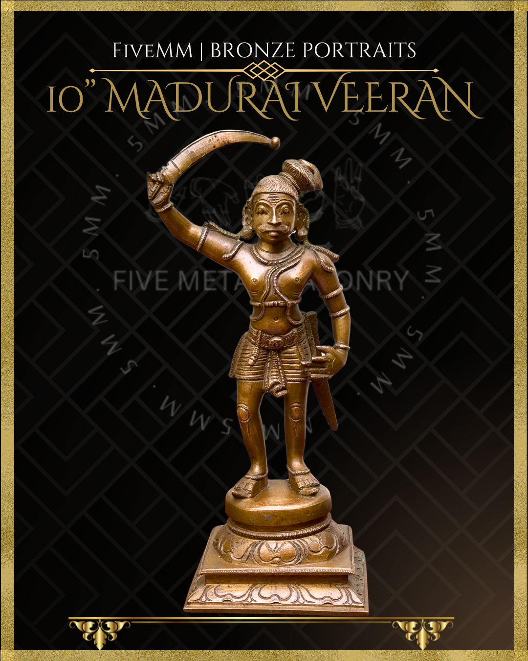 Madurai Veeran Panchaloha Bronze statue – Shilpa Sastra iconography, handcrafted lost wax casting – Front view