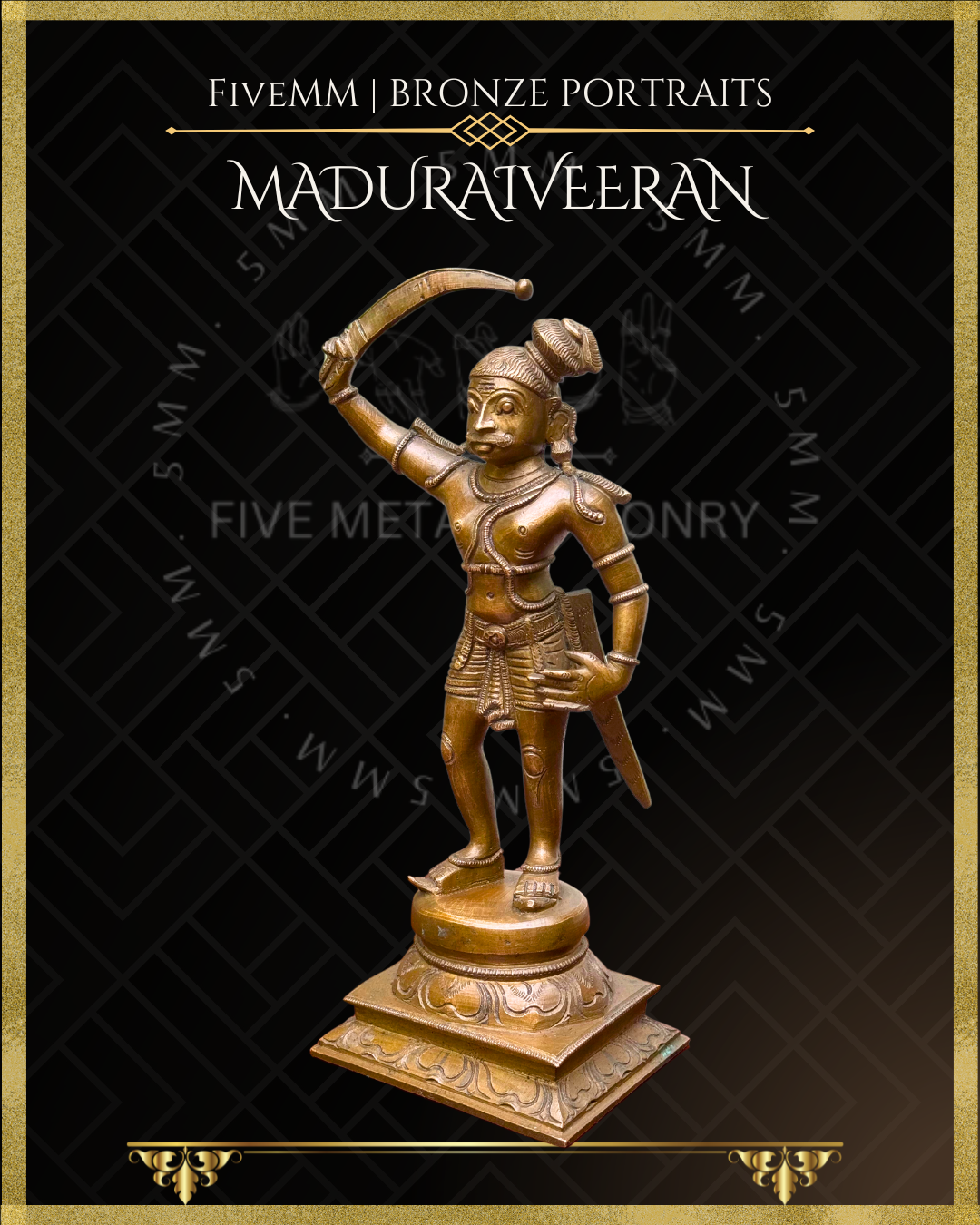 Madurai Veeran Panchaloha Bronze statue – Shilpa Sastra iconography, handcrafted lost wax casting – Left facing view