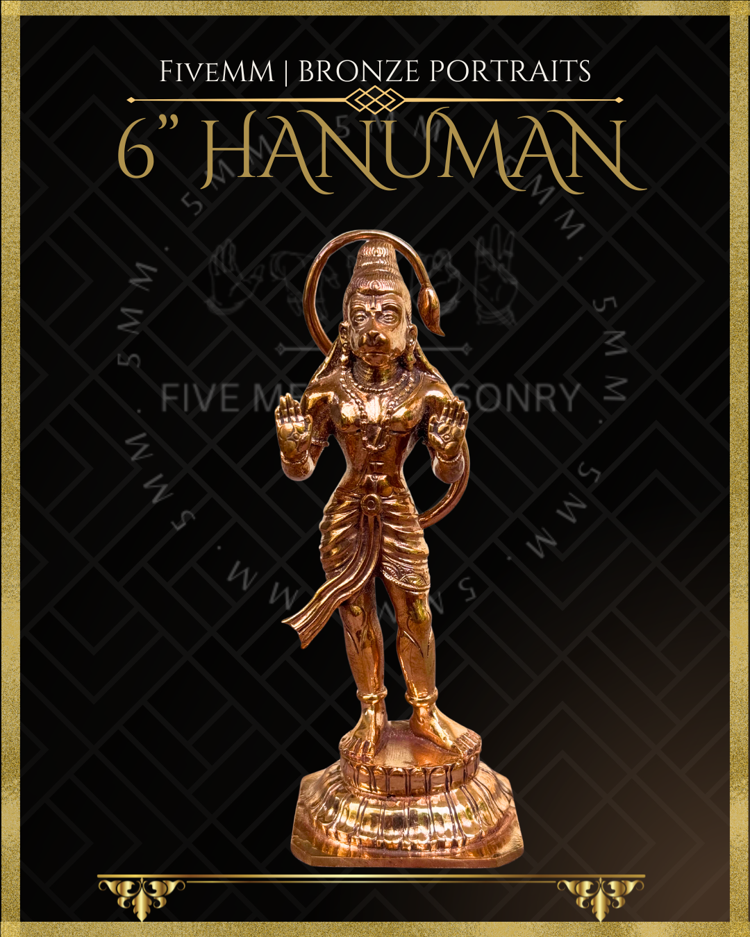Hanuman Panchaloha Bronze statue – Polished Bronze - Shilpa Sastra iconography, handcrafted lost wax casting – front view
