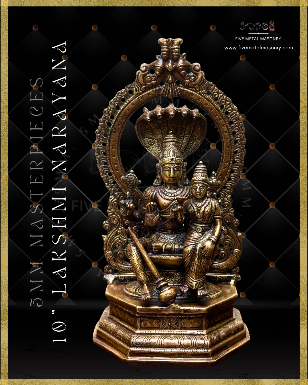 Lakshmi Narayana Panchaloha Bronze statue -  Masterpieces Collection - Iconography per Shilpa Sastra, handcrafted lost wax casting – Front view