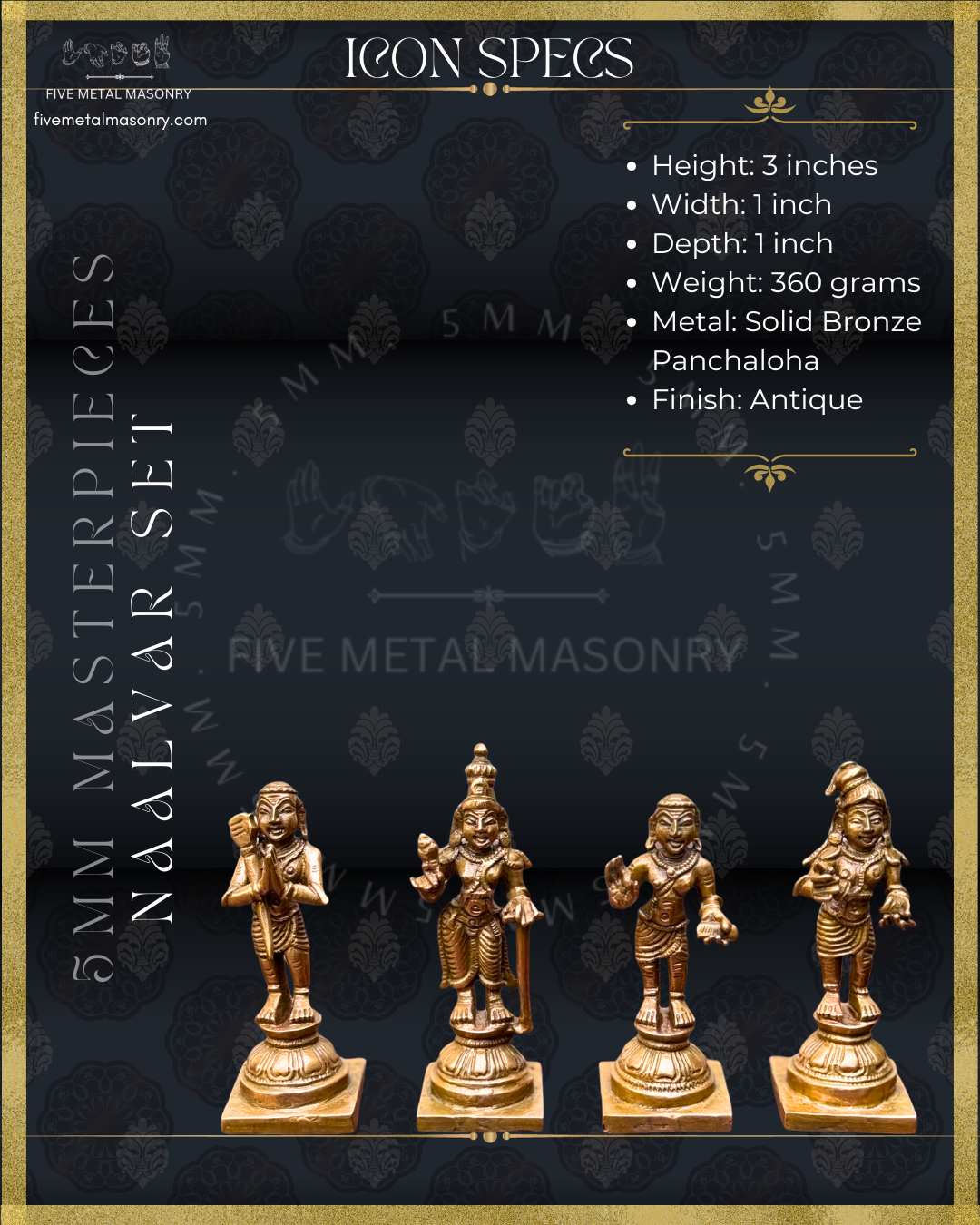 Tamil Saiva Saints - Naalvar- Appar, Sundarar, Sambandar, Manickavasagar- Panchaloha Bronze statue -  Masterpieces Collection- dimensions view