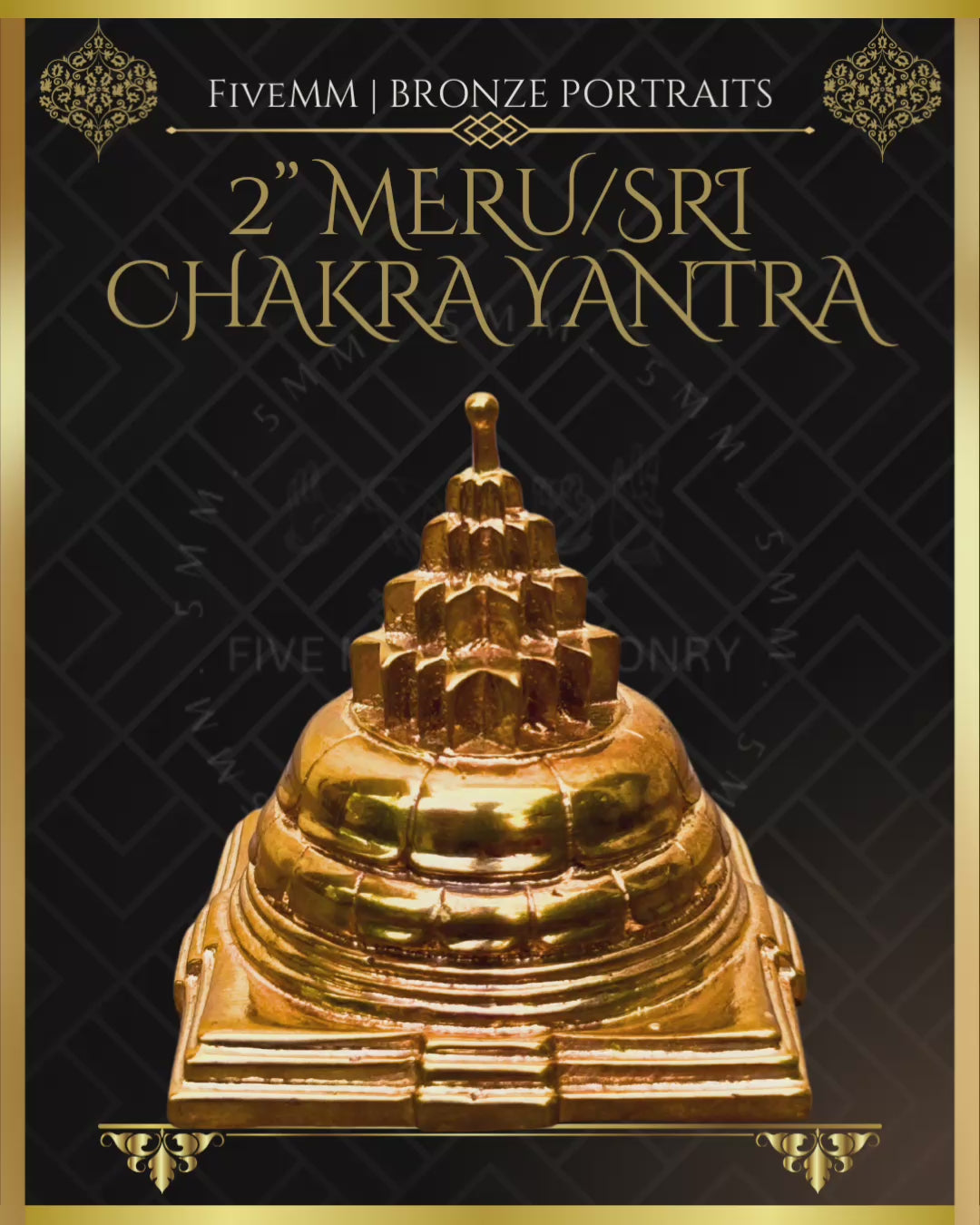 Meru/Yantra Panchaloha Bronze statue – Shilpa Sastra iconography, handcrafted lost wax casting – Detailing view
