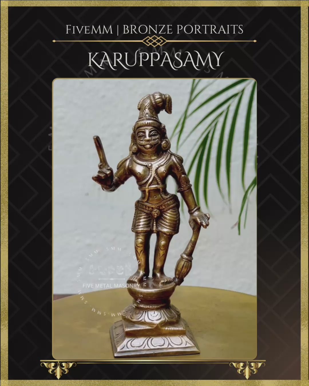 Karuppasamy Panchaloha Bronze statue – Shilpa Sastra iconography, handcrafted lost wax casting – Video-360 degree view