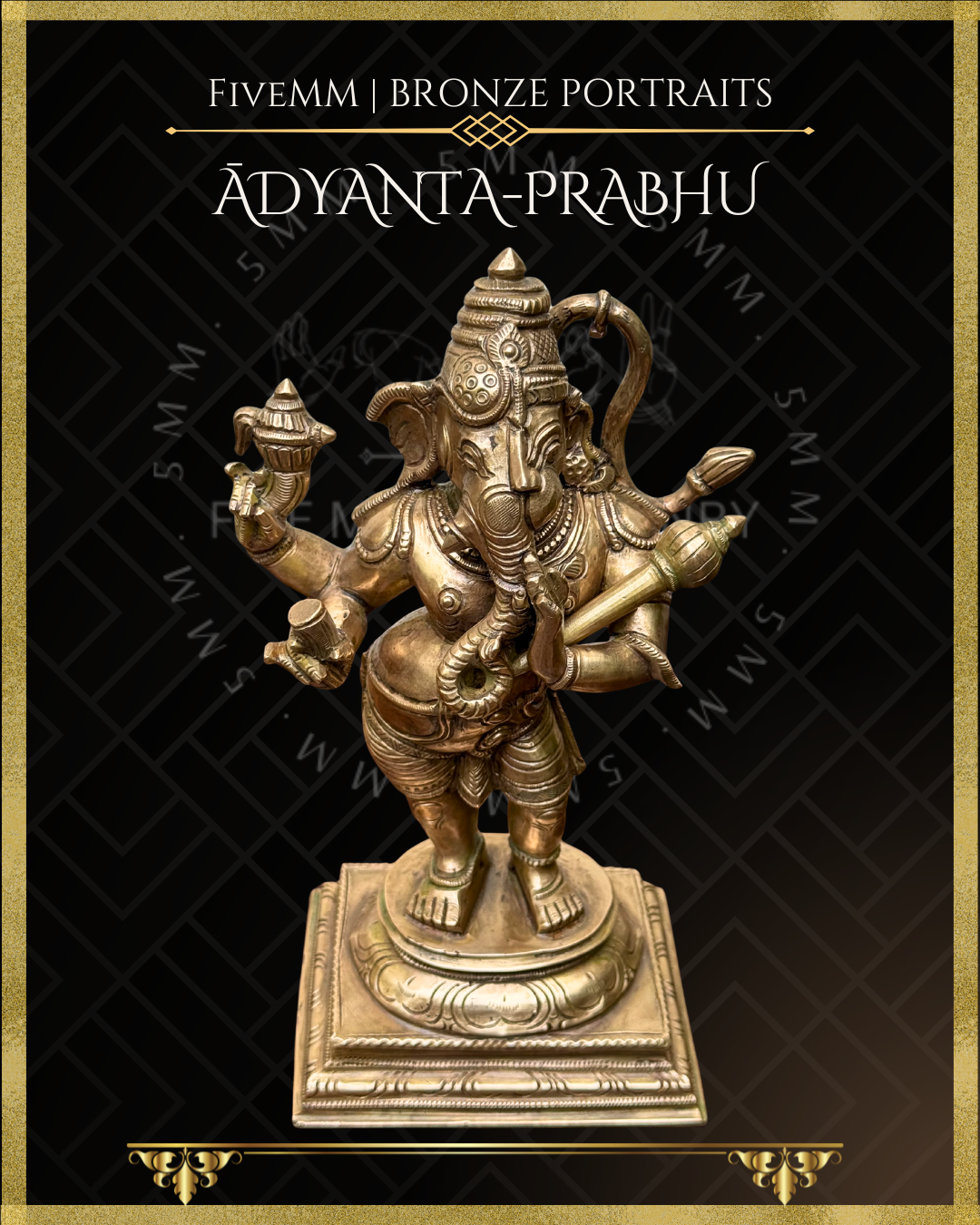 Adyanta Prabhu- Ganesha:Hanuman,  Panchaloha Bronze statue – per Shilpa Sastra iconography, handcrafted by lost wax casting – Top angle view