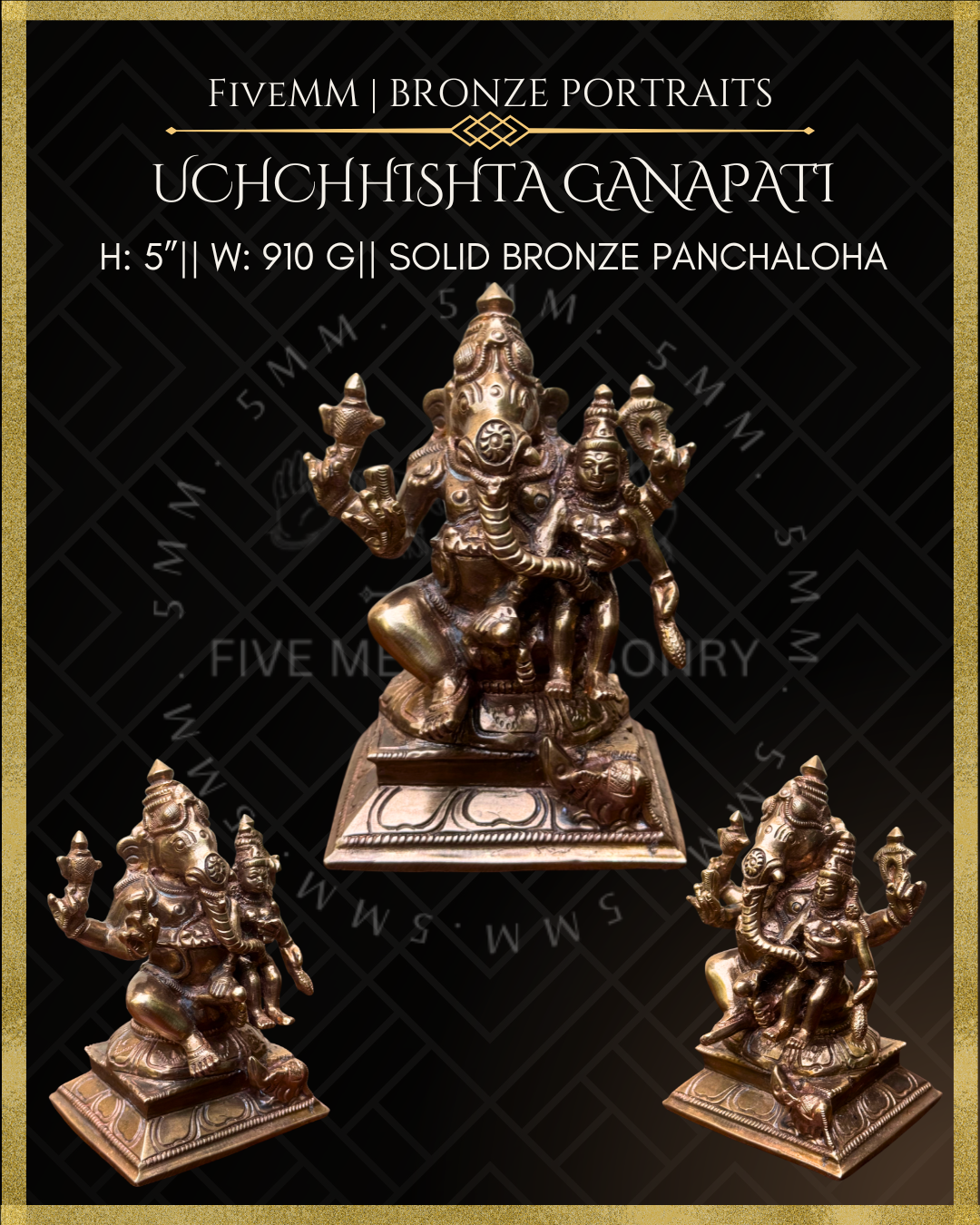 Dimensions of Handcrafted Panchaloha bronze Uchchhishta Ganapati, silpa-sastra aligned and rooted in the South Indian iconographic tradition