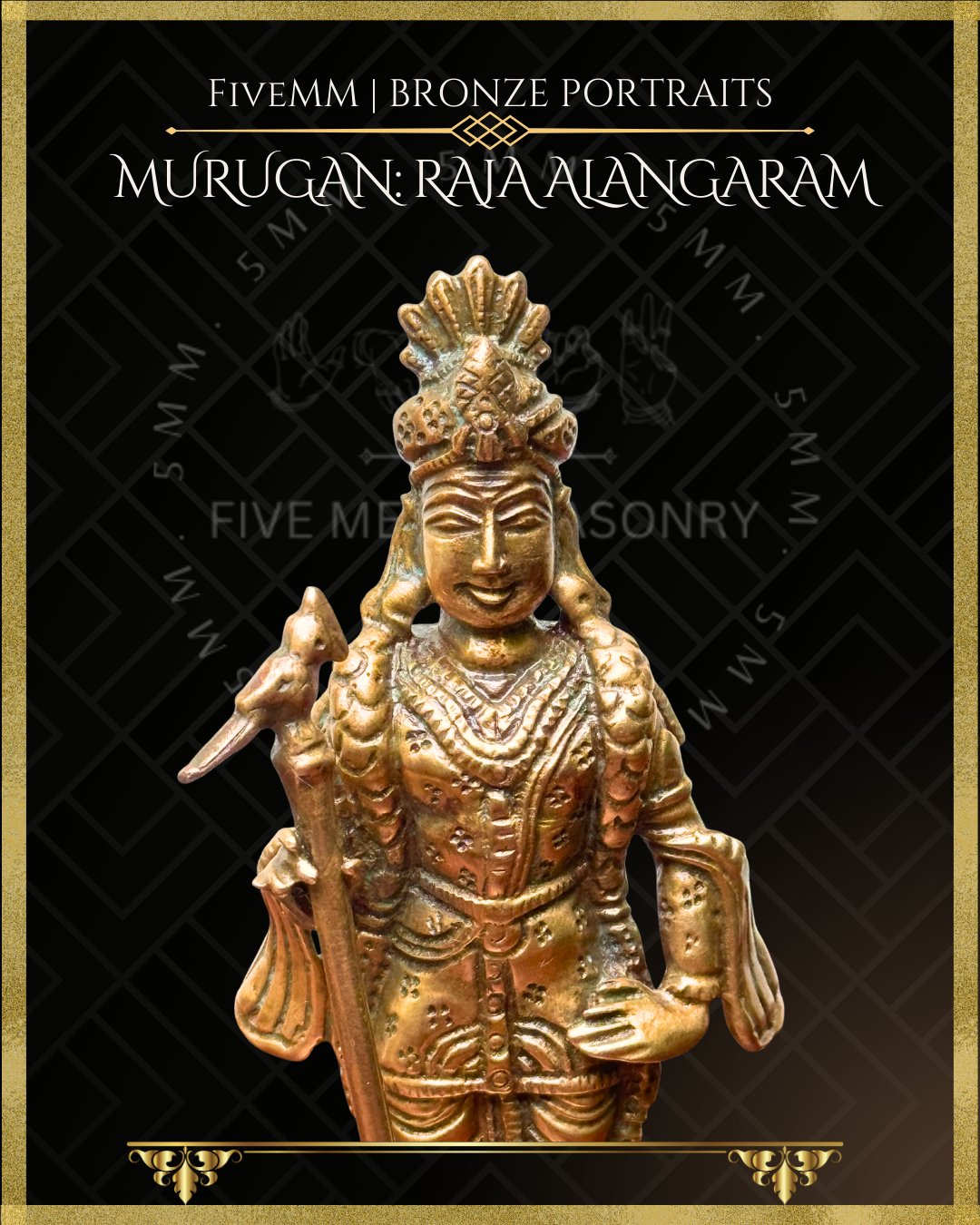 Raja Alangara Murugan Bronze Panchaloha statue – Shilpa Sastra iconography, handcrafted lost wax casting – closeup view