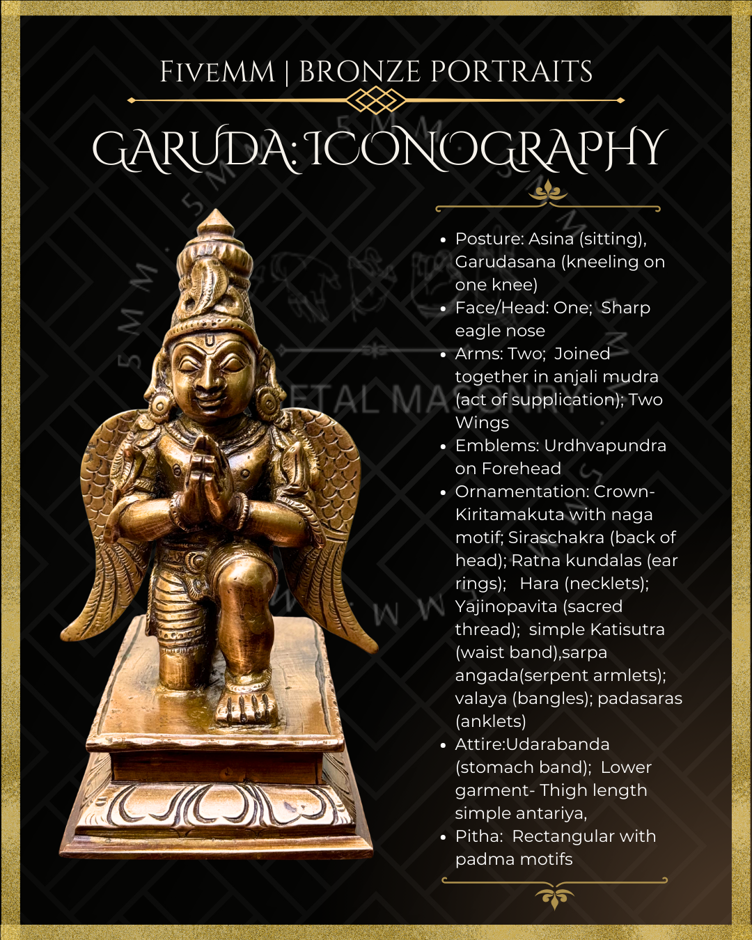 Garuda Bronze statue – per Shilpa Sastra iconography, handcrafted by lost wax casting – iconographic description