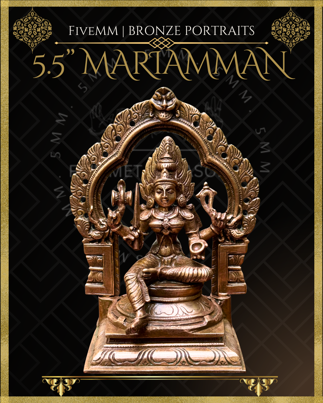 Mariamman Panchaloha Bronze statue – Shilpa Sastra iconography, handcrafted lost wax casting – Front view