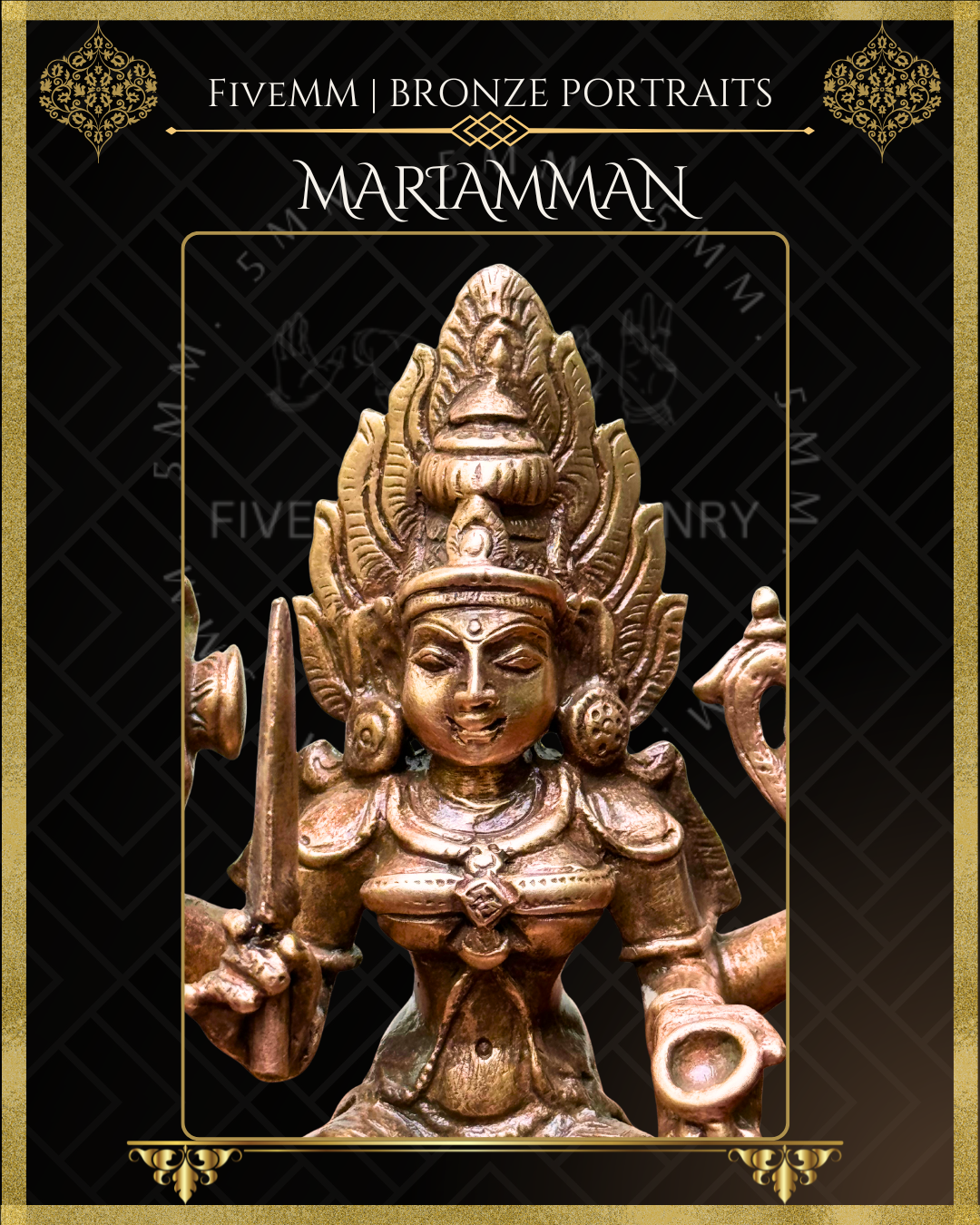 Mariamman Panchaloha Bronze statue – Shilpa Sastra iconography, handcrafted lost wax casting – Closeup view