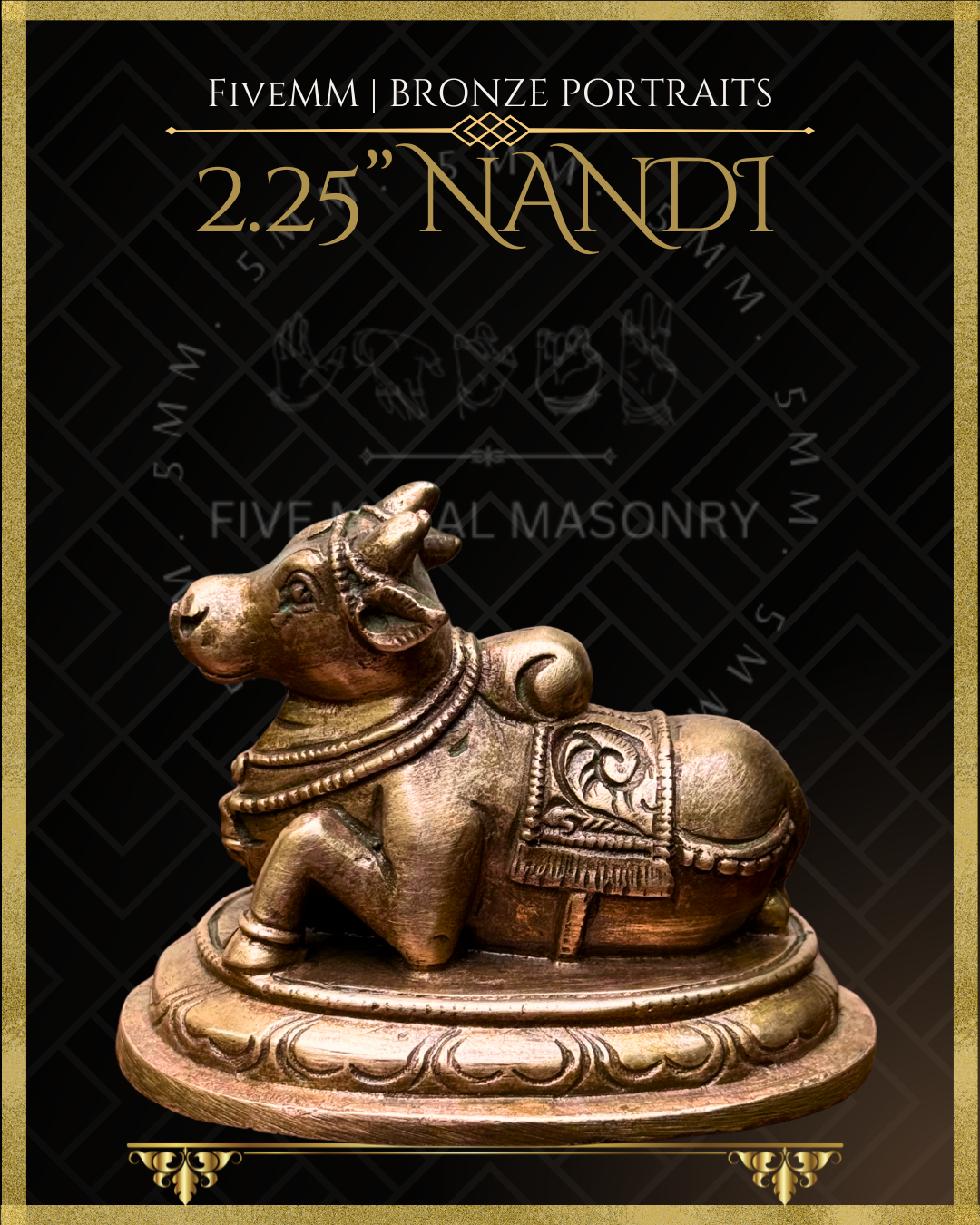 Nandi Panchaloha Bronze statue – per Shilpa Sastra iconography, handcrafted by lost wax casting – Front view