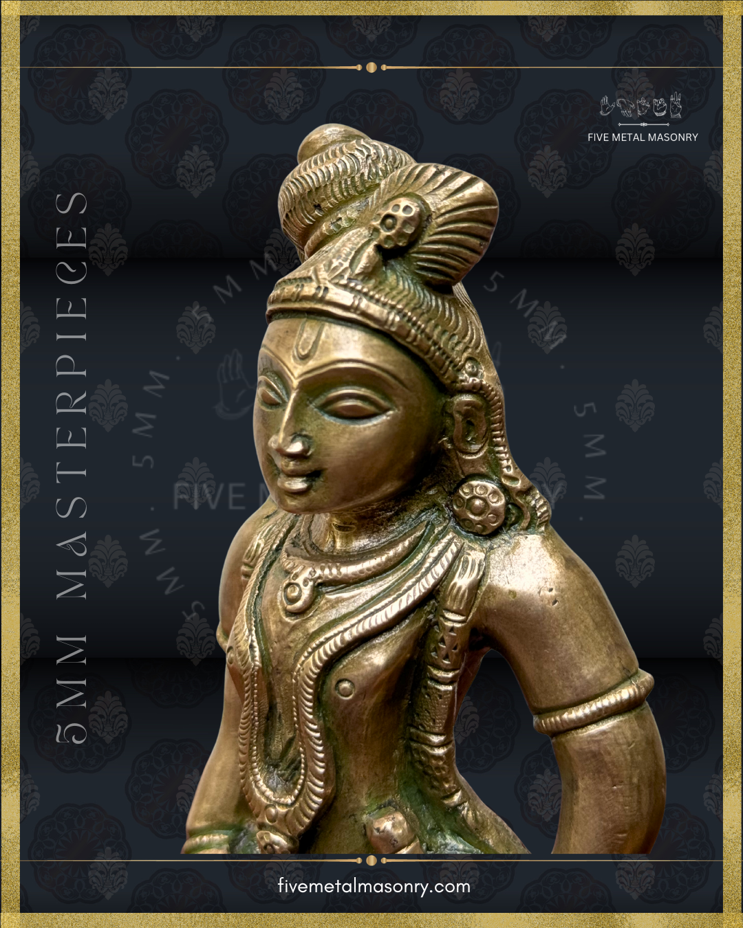 Krishna Panchaloha Bronze statue -  Masterpieces Collection - Iconography per Shilpa Sastra, handcrafted lost wax casting –  right profile view