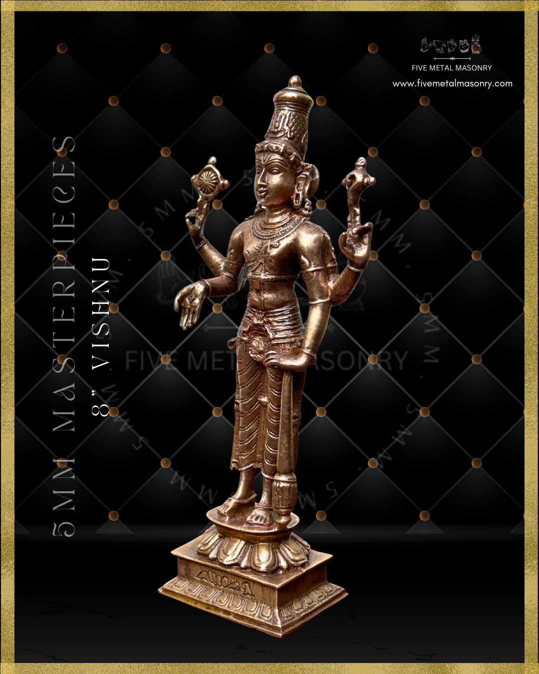 Vishnu Panchaloha bronze statue – Shilpa Sastra iconography, handcrafted lost wax casting – Left facing view