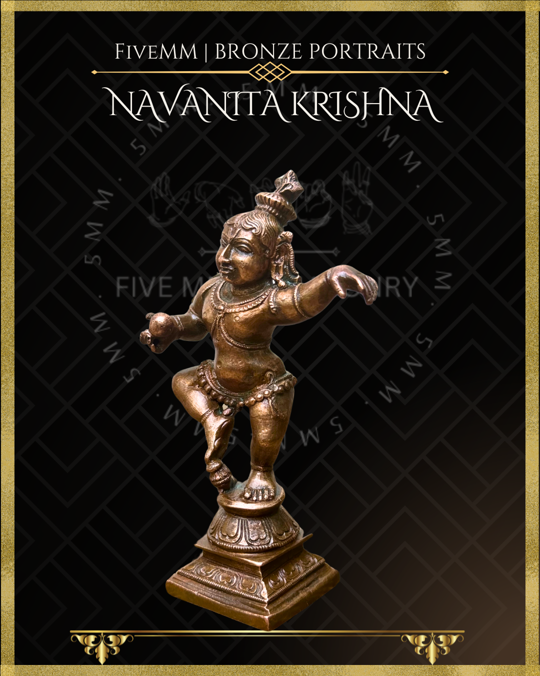 Navanita Krishna Panchaloha statue – Shilpa Sastra iconography, handcrafted lost wax casting –left side view