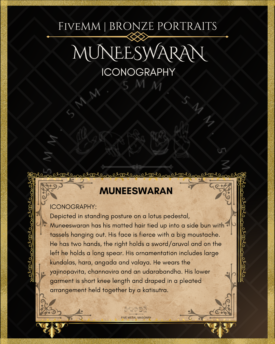 Muneeswaran Panchaloha Bronze statue – Shilpa Sastra iconography, handcrafted lost wax casting – Iconographic description