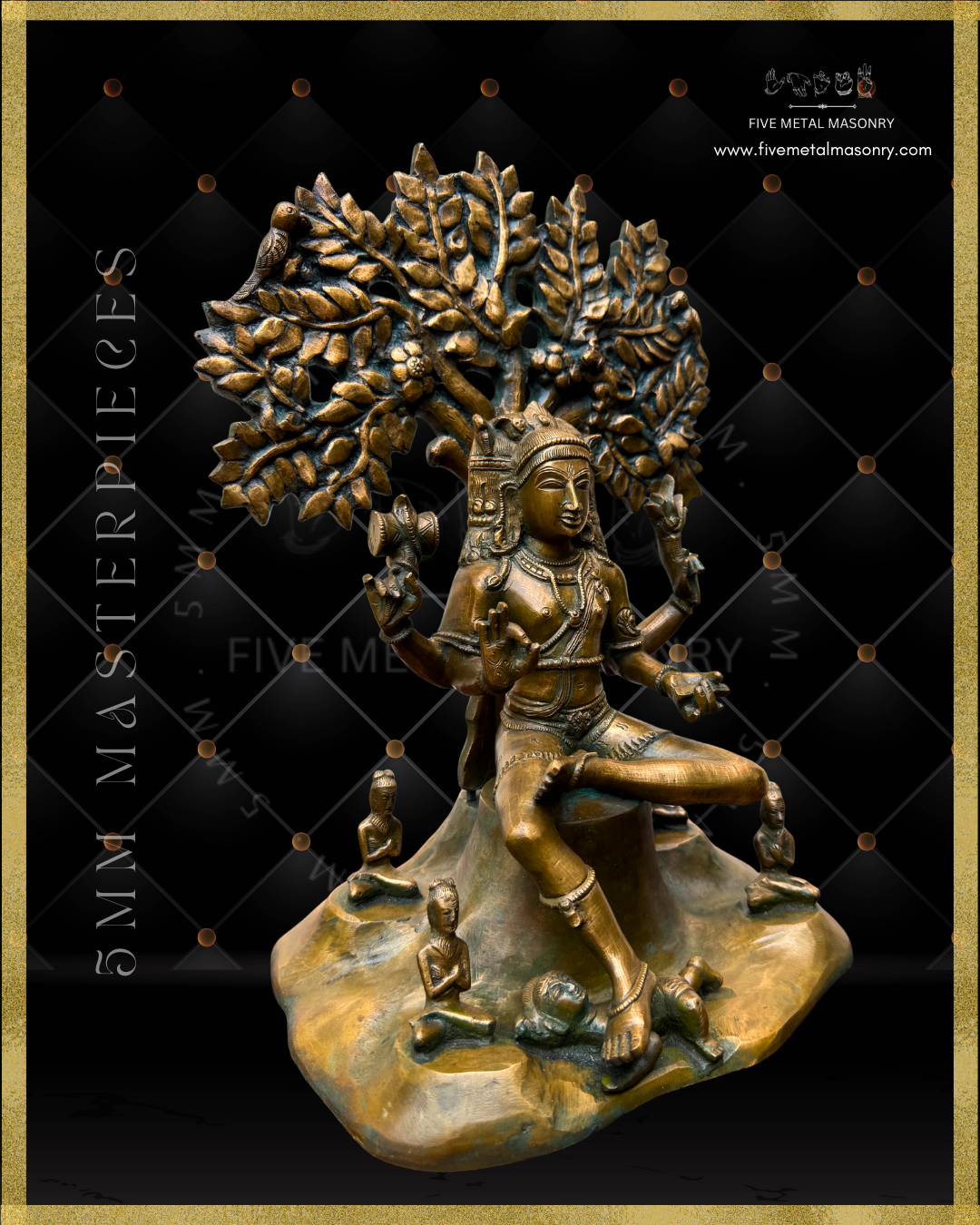 Dakshinamurti Shiva Panchaloha Bronze statue -  Masterpieces Collection - Iconography per Shilpa Sastra, handcrafted lost wax casting- Right facing view