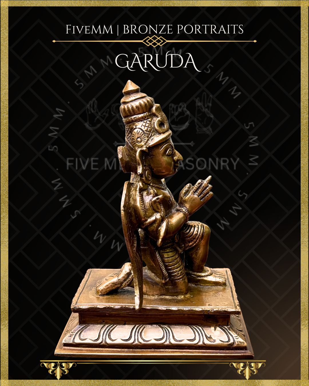 Garuda Bronze statue – per Shilpa Sastra iconography, handcrafted by lost wax casting – right profile view
