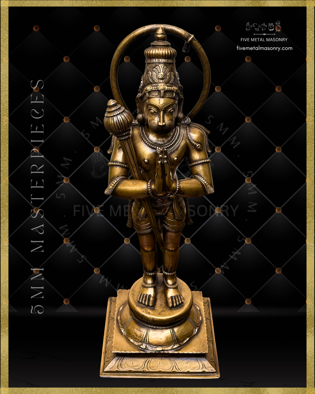 Bronze statue of Hanuman in a black background