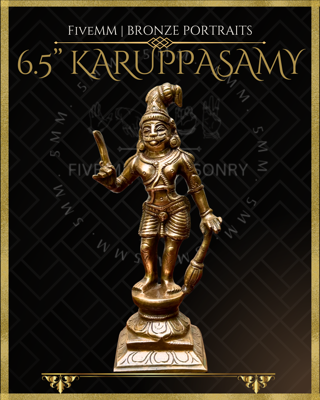 Karuppasamy Panchaloha Bronze statue – Shilpa Sastra iconography, handcrafted lost wax casting – Front view