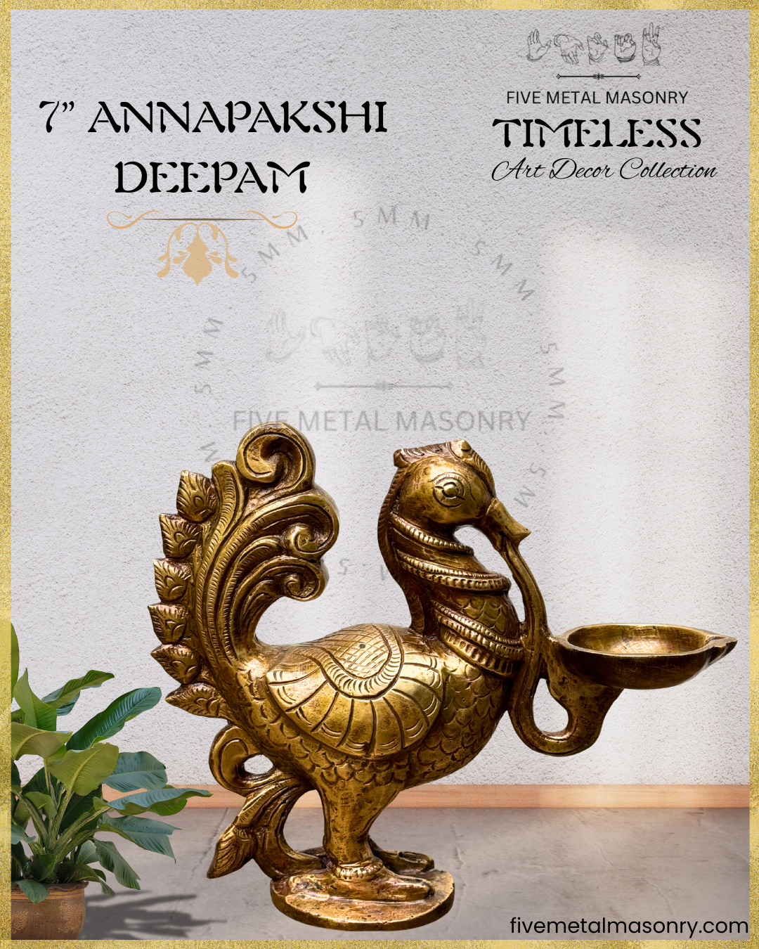 Hamsa Deepam Panchaloha bronze statue – Shilpa Sastra iconography, handcrafted lost wax casting – Right facing view