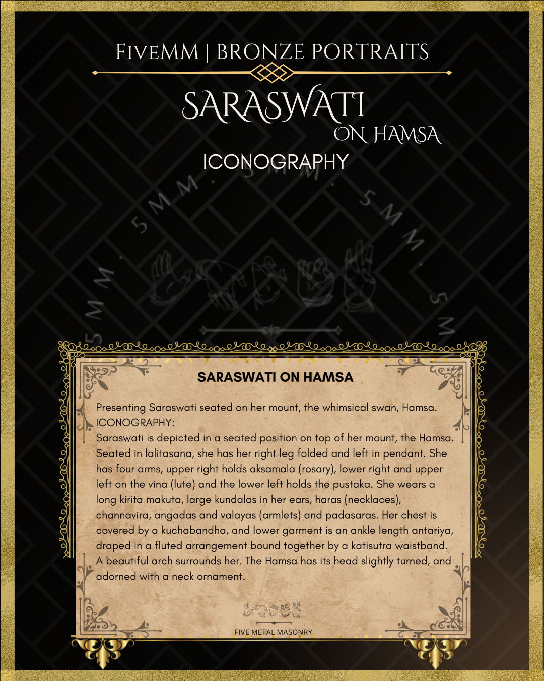 8" Saraswati seated on Hamsa