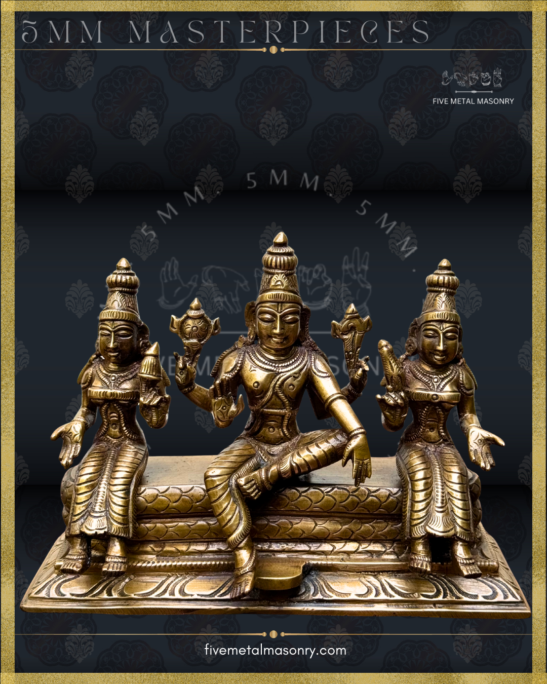 Vaikunta Narayana Set -Panchaloha Bronze statue -  Masterpieces Collection - Iconography per Shilpa Sastra, handcrafted lost wax casting – Front view without Adisesha