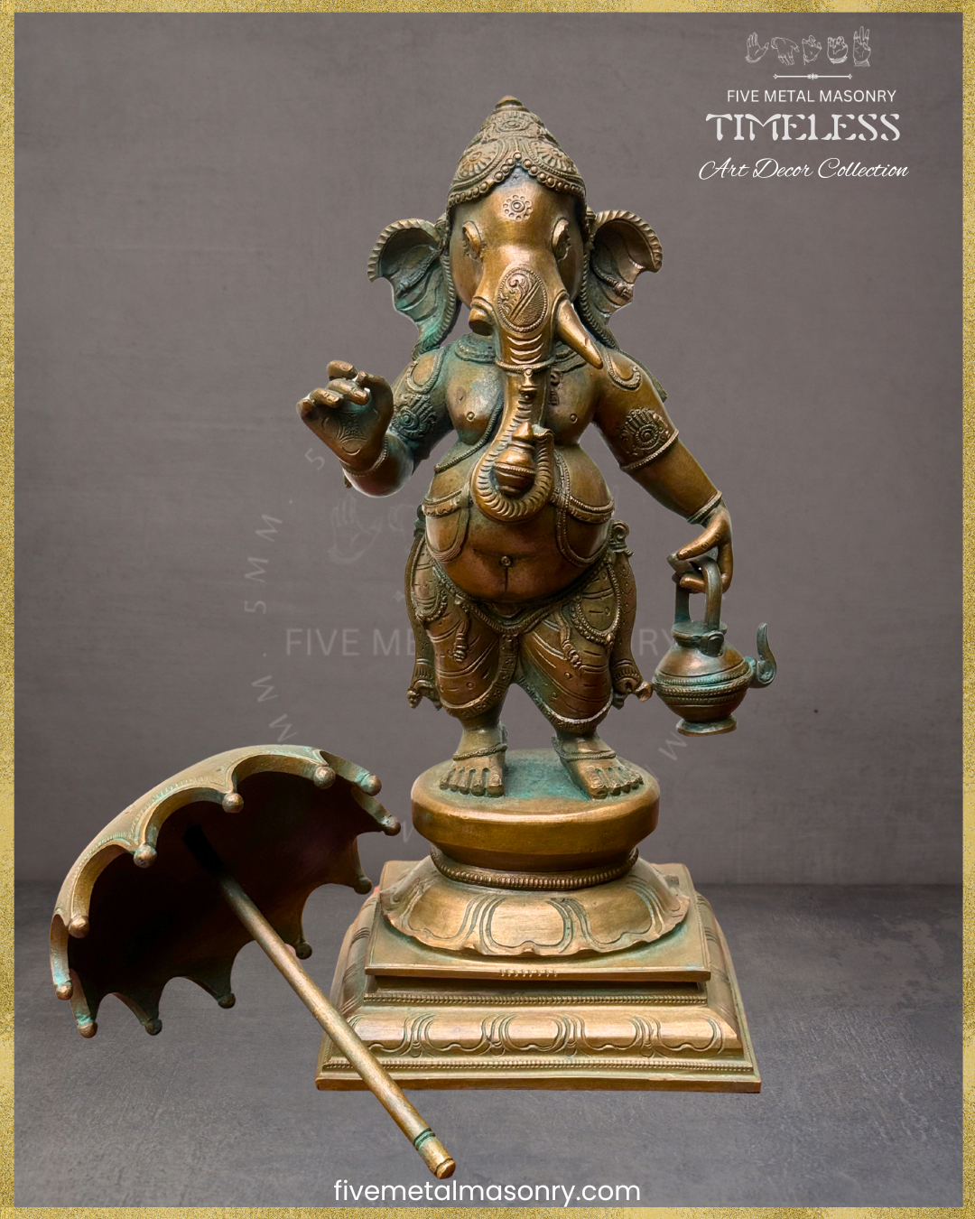 Ganesha with umbrella-Panchaloha Bronze statue – Timeless Collection - Iconography per Shilpa Sastra, Handcrafted lost wax casting