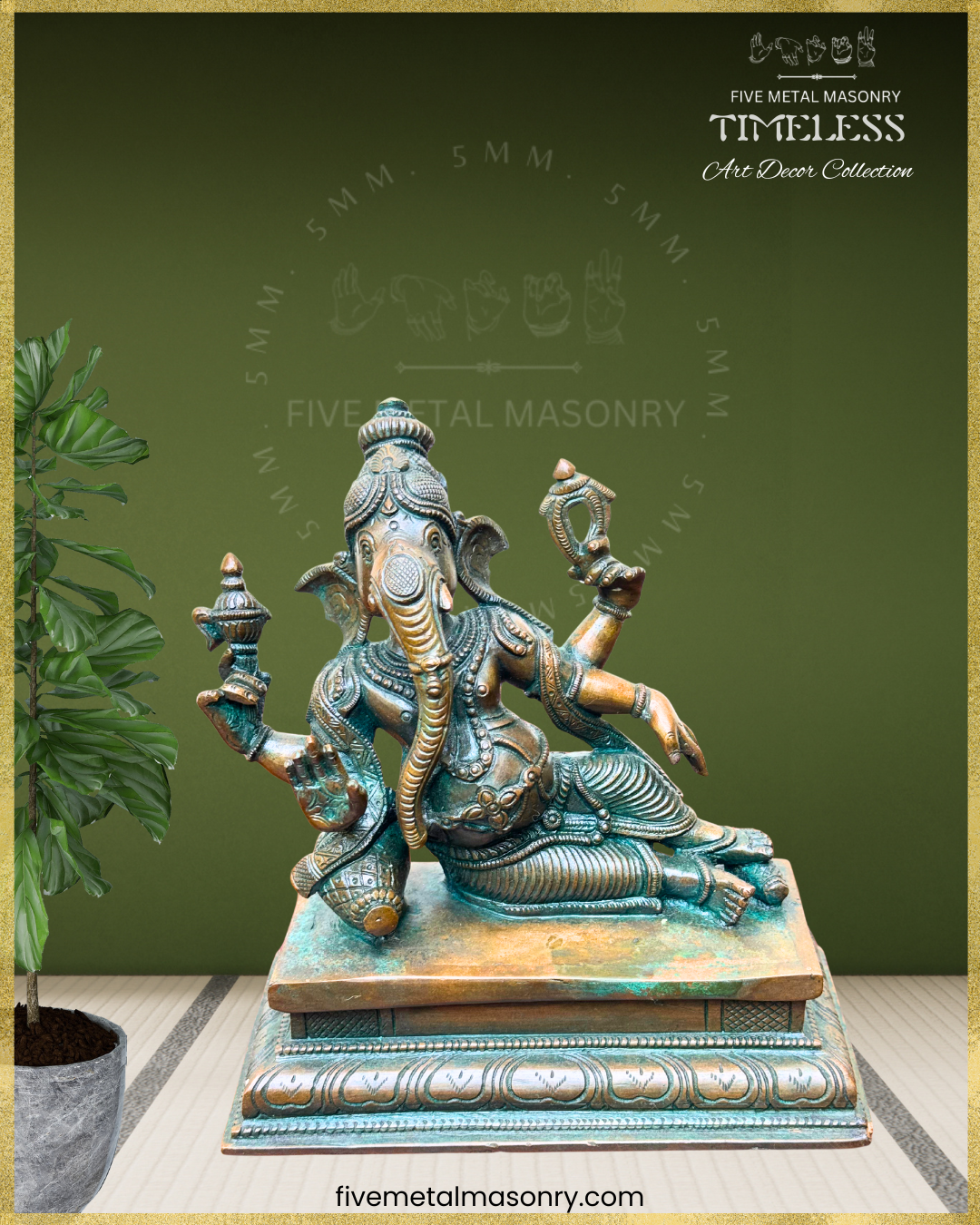 Ganesha reclining Panchaloha Bronze statue – Timeless Collection - Iconography per Shilpa Sastra, Handcrafted lost wax casting – top angle view