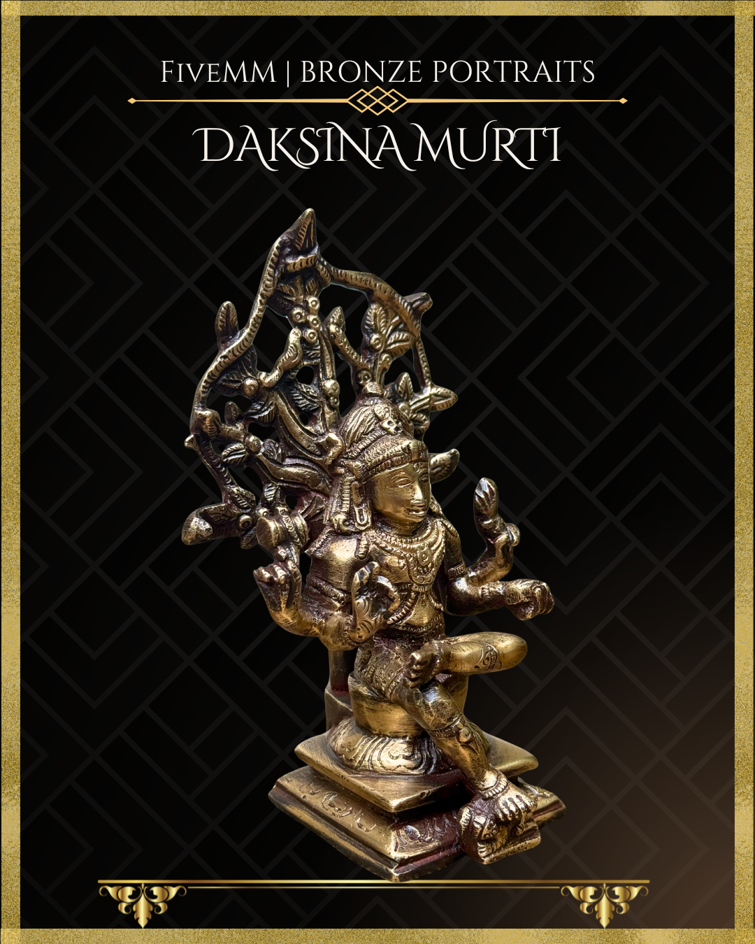 Dakshinamurti Shiva Panchaloha  Bronze statue – Shilpa Sastra iconography, handcrafted lost wax casting – Right facing view