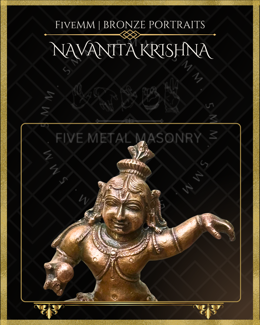 Navanita Krishna Panchaloha statue – Shilpa Sastra iconography, handcrafted lost wax casting – detailing view face