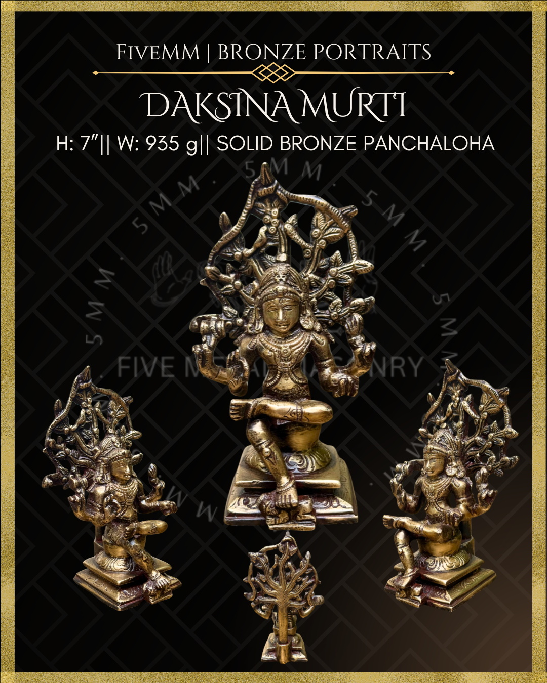Dakshinamurti Shiva Panchaloha  Bronze statue – Shilpa Sastra iconography, handcrafted lost wax casting – All angles view