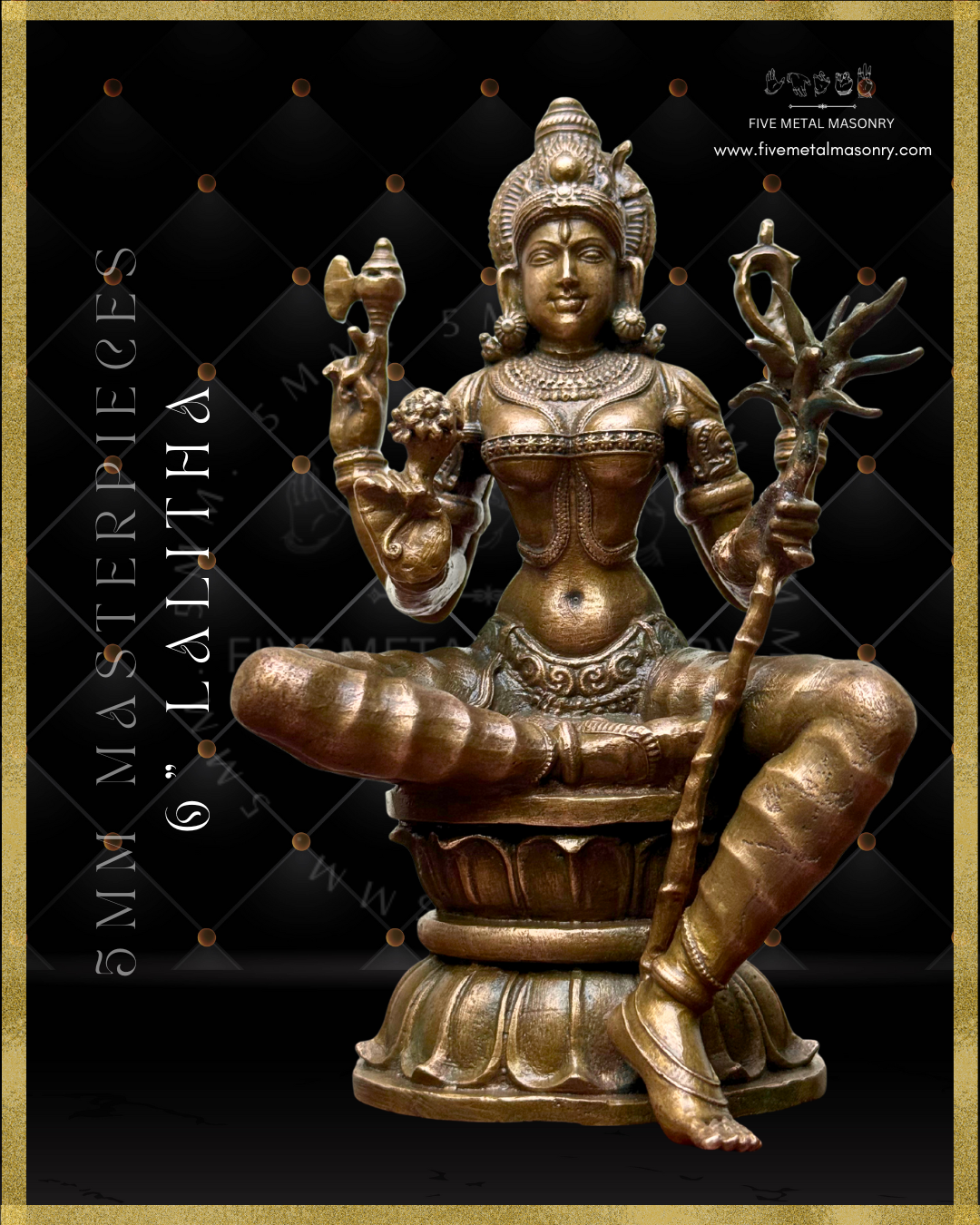 Lalitha-Tripurasundari Panchaloha Bronze statue -  Masterpieces Collection - Iconography per Shilpa Sastra, handcrafted lost wax casting – Bottom up angle view