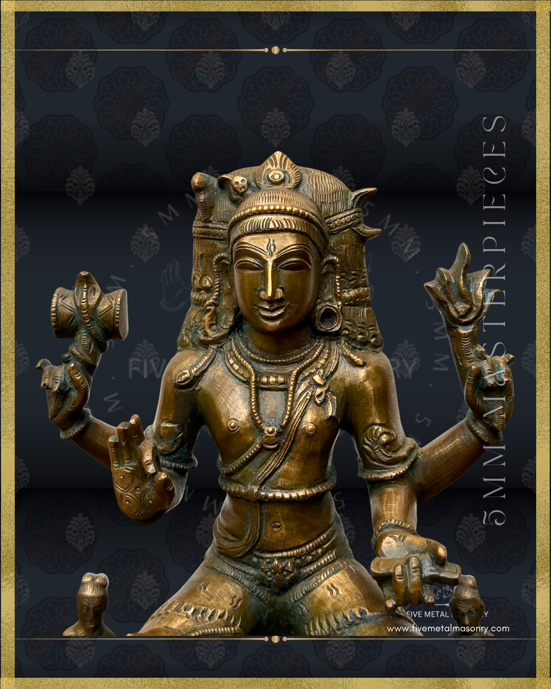 Dakshinamurti Shiva Panchaloha Bronze statue -  Masterpieces Collection - Iconography per Shilpa Sastra, handcrafted lost wax casting-close up view