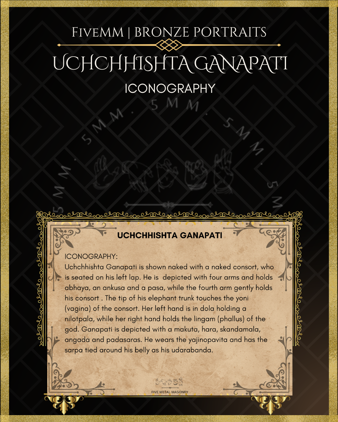Iconographic description of Handcrafted Panchaloha bronze Uchchhishta Ganapati, silpa-sastra aligned and rooted in the South Indian iconographic tradition