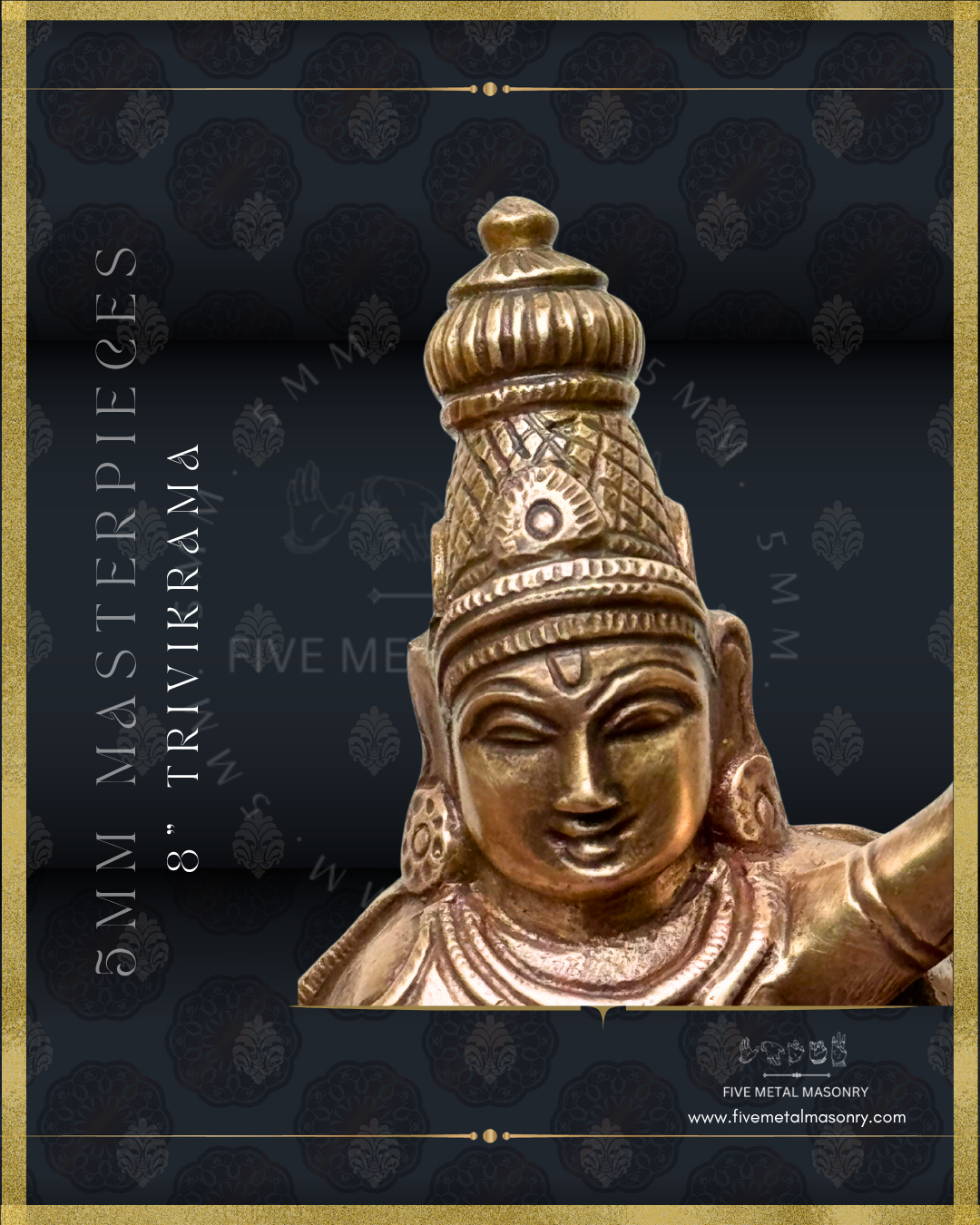 Vishnu-Trivikrama-Ulagalantha PerumalPanchaloha Bronze statue – Shilpa Sastra iconography, handcrafted lost wax casting – Face closeup view