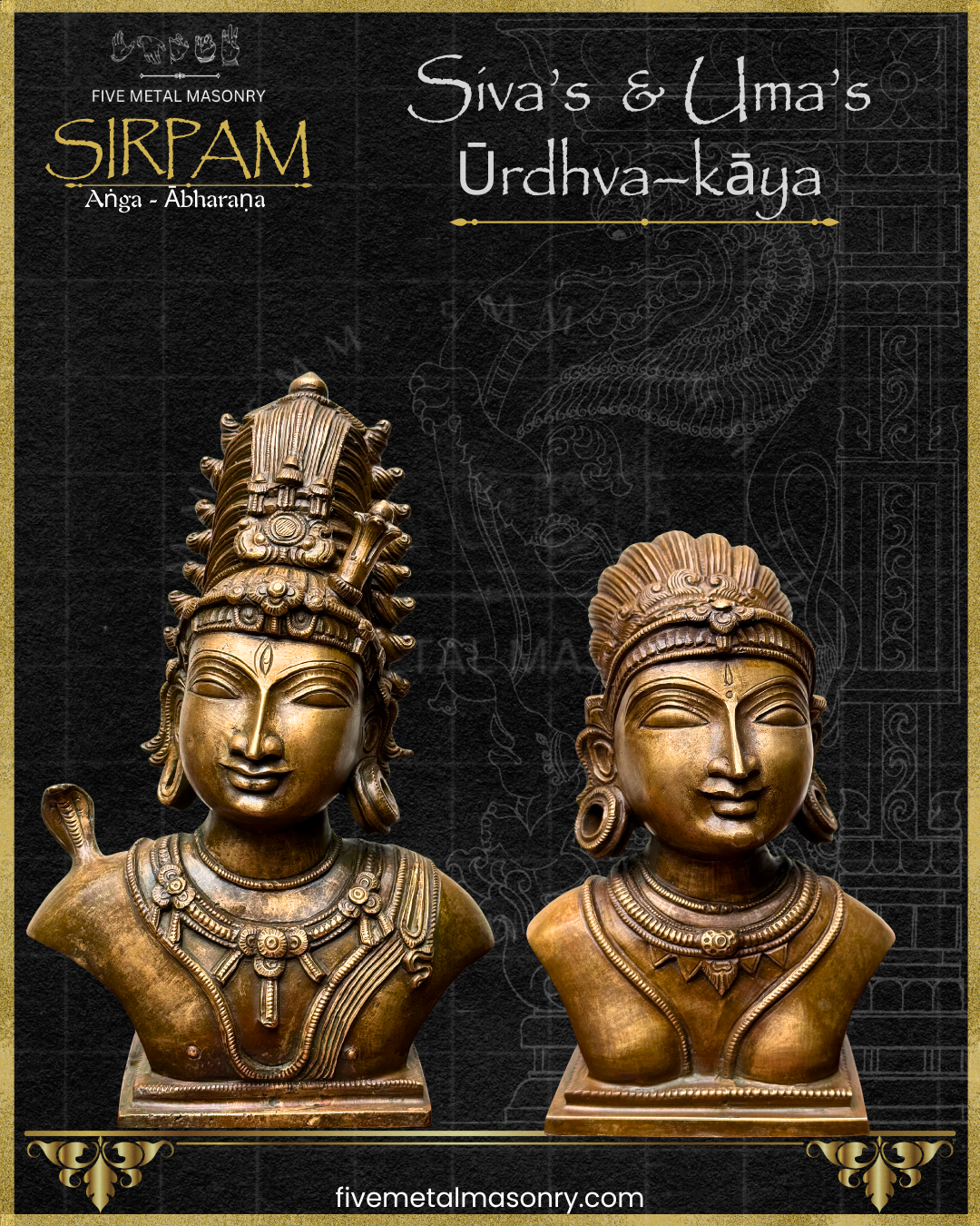 Siva’s and Uma’s Head Bronze sculpture – Sirpam Collection - Iconography per Shilpa Sastra, Handcrafted lost wax casting 