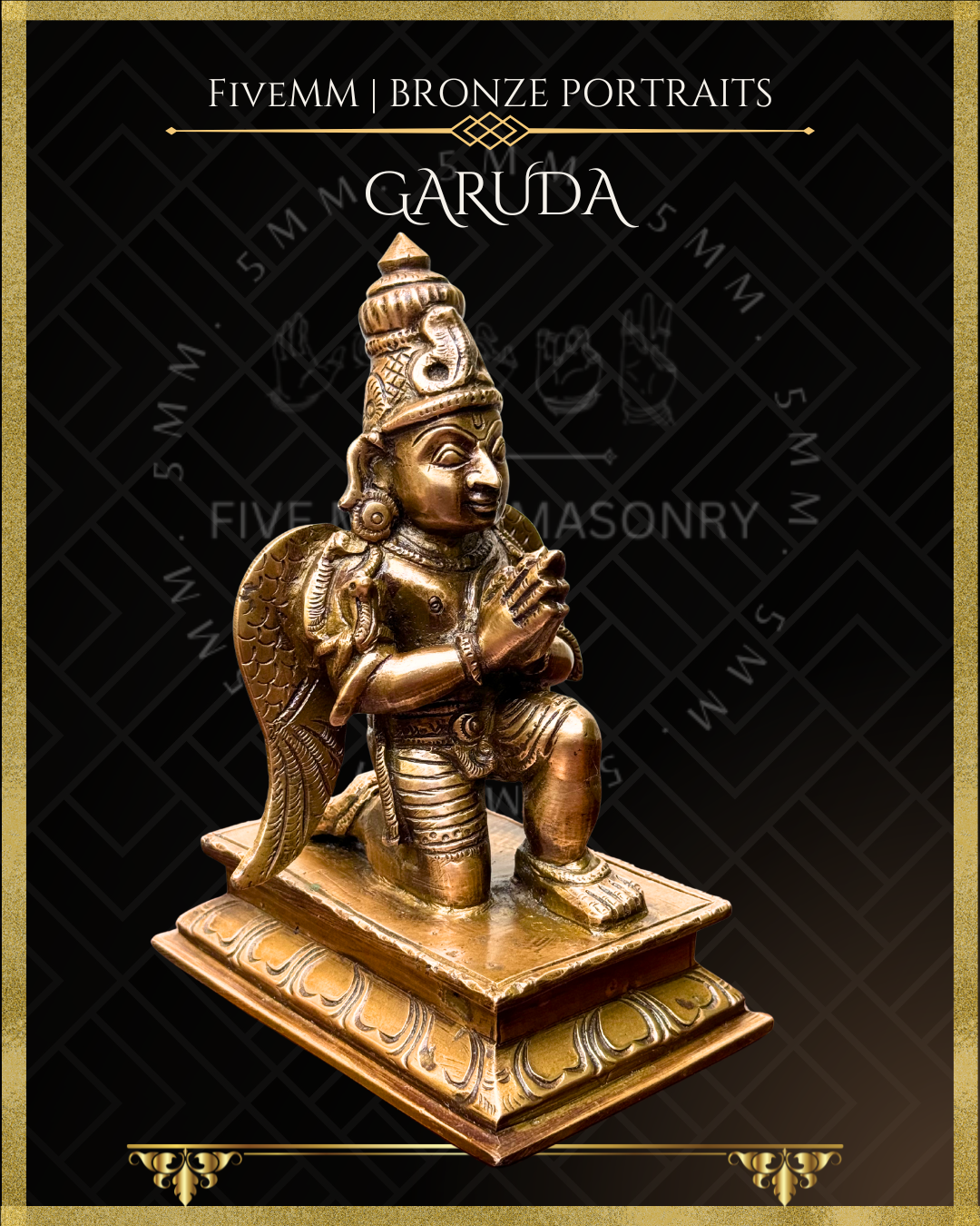 Garuda Bronze statue – per Shilpa Sastra iconography, handcrafted by lost wax casting – right facing view