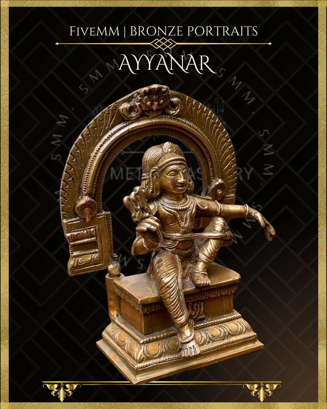 Ayyanar Panchaloha bronze statue – Shilpa Sastra iconography, handcrafted lost wax casting – Right facing view