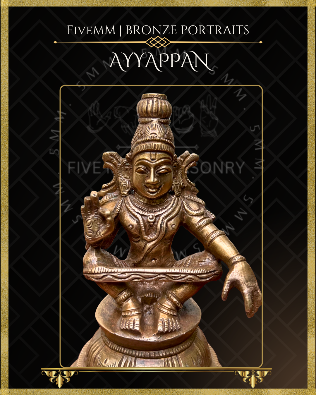 Ayyappan Panchaloha Bronze statue – per Shilpa Sastra iconography, handcrafted by lost wax casting – Close up view