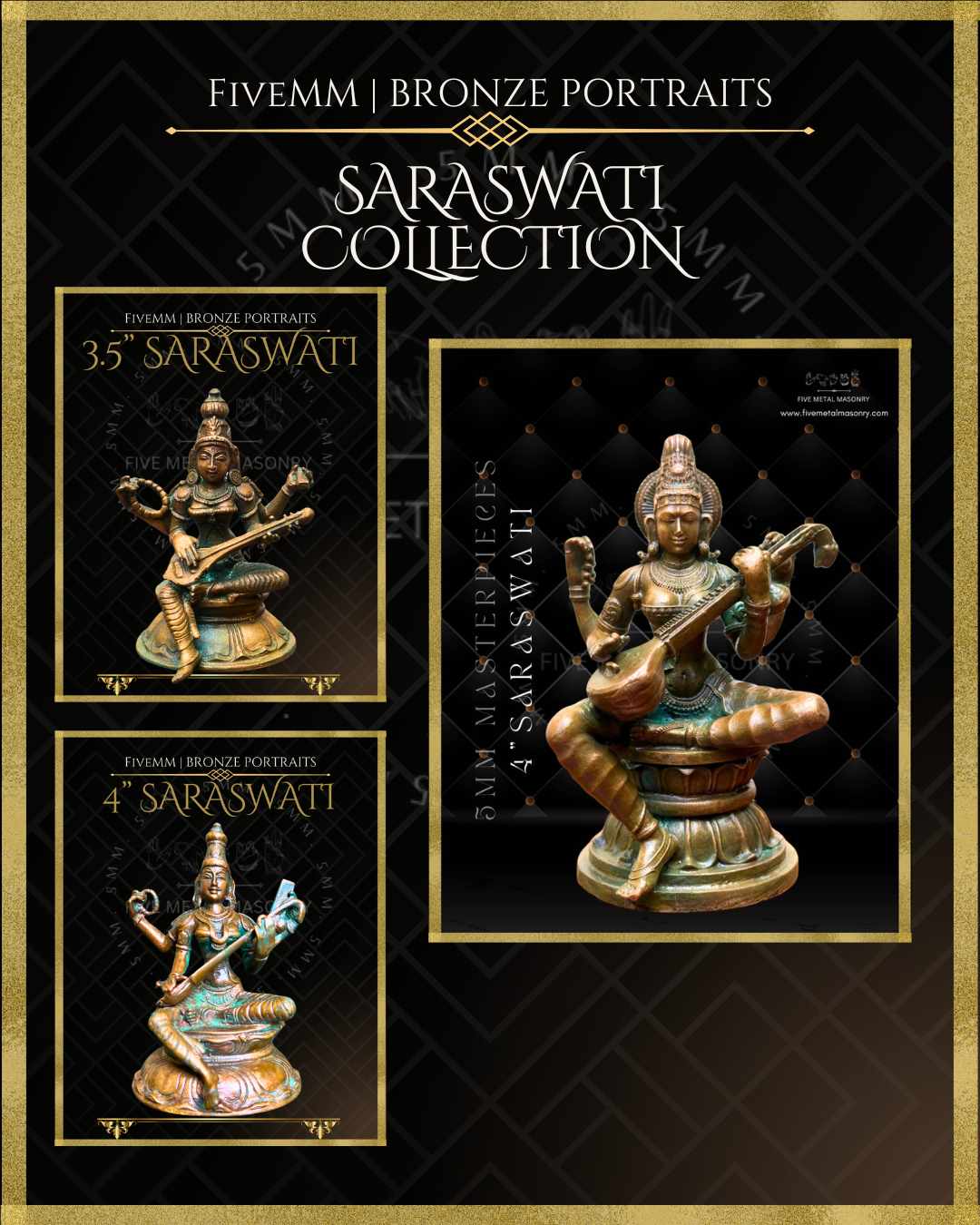 8" Saraswati seated on Hamsa