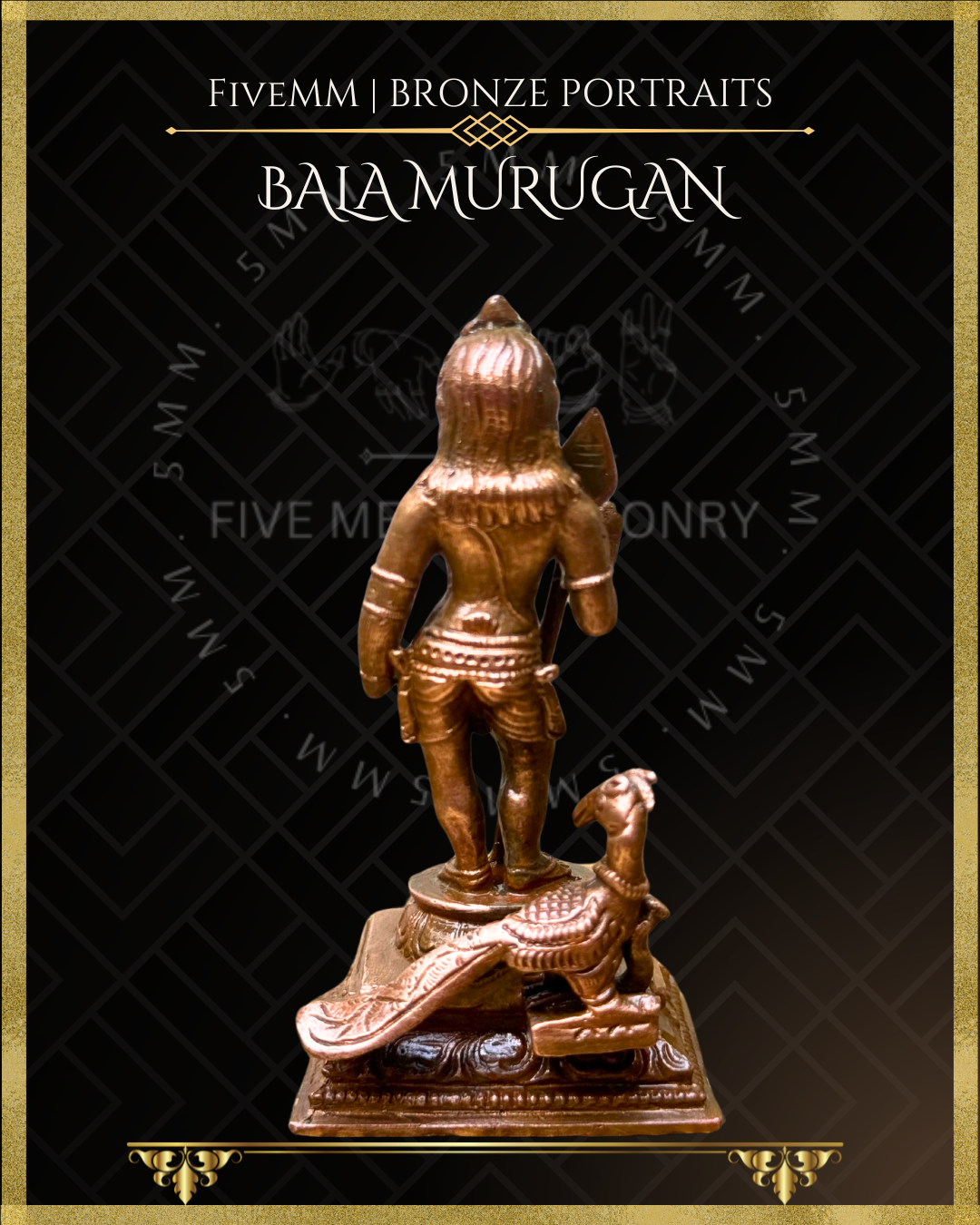 Bala Murugan Panchaloha Bronze statue  – Shilpa Sastra iconography, handcrafted lost wax casting – Back view 