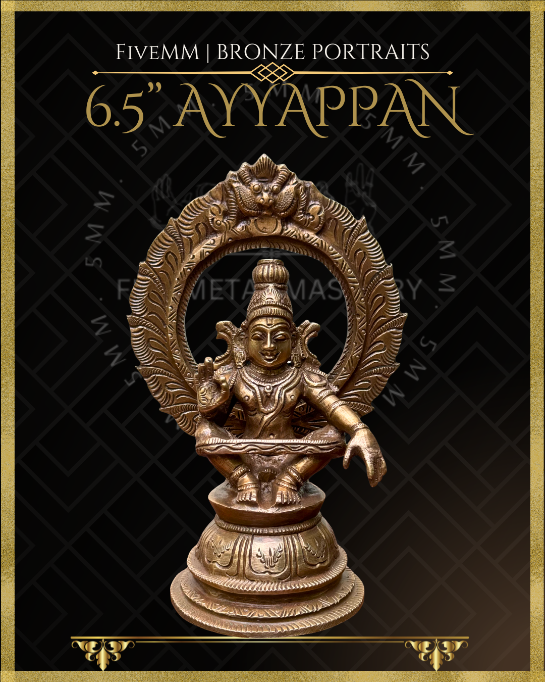 Ayyappan Panchaloha Bronze statue – per Shilpa Sastra iconography, handcrafted by lost wax casting – Front view
